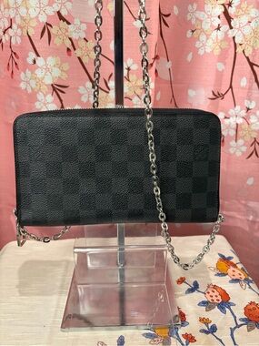 Louis Vuitton LV Damier Graphite Zippy Organizer Travel Wallet with Silver Chain